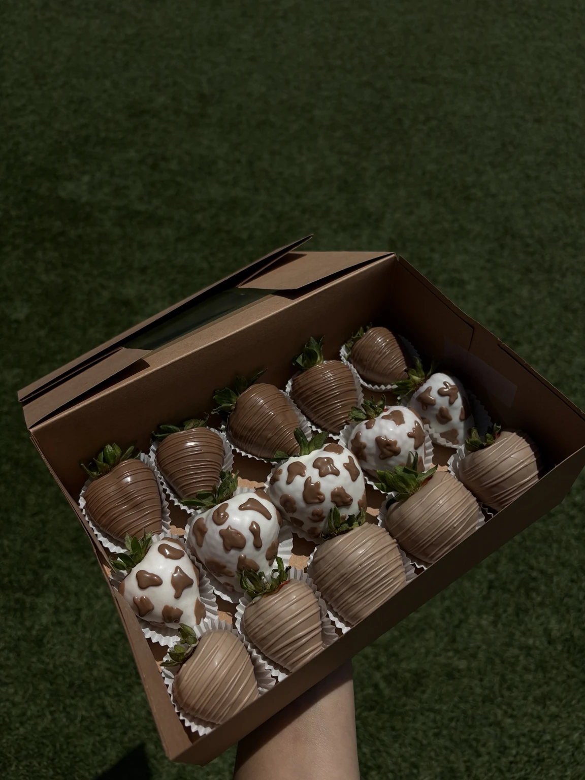 Cow-print chocolate-covered strawberries