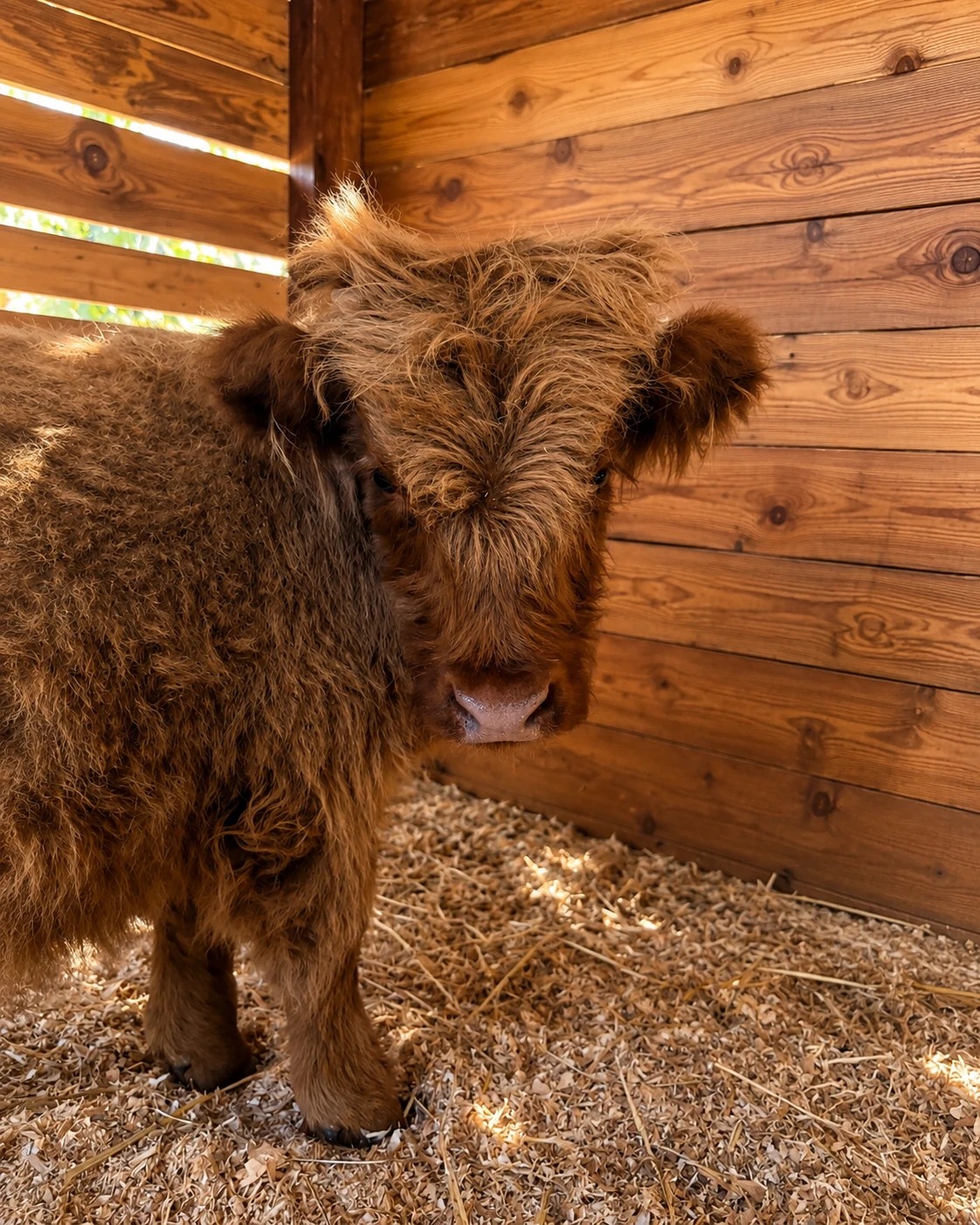 Gibby in a wood barn